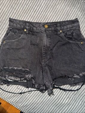 ROLLA'S Black High-Waist Slim Distressed Denim Shorts
